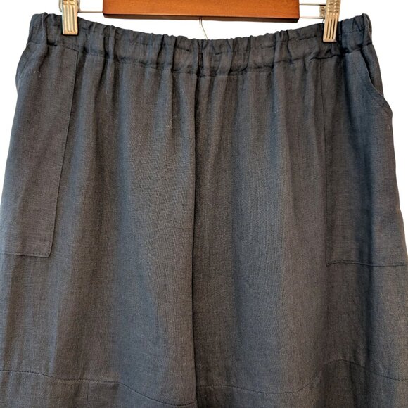 Pure Venice Women Sz M Blue 100% Linen Elastic Waist Pockets Wide Leg Crop Pants - Picture 3 of 7